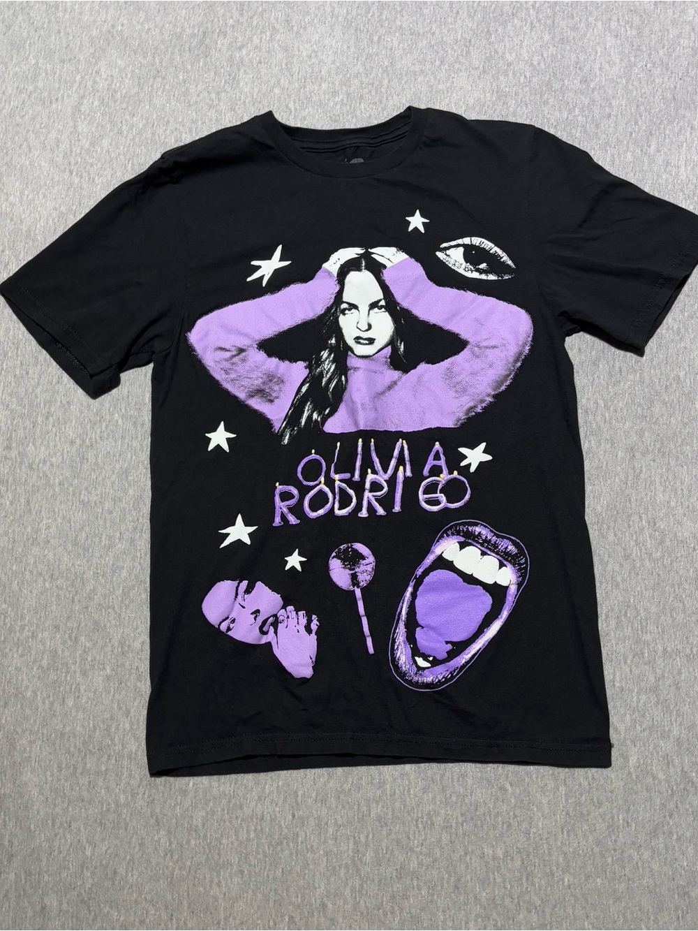 Olivia Rodrigo Black Tee with Lavender Graphic Women's Short Sleeve